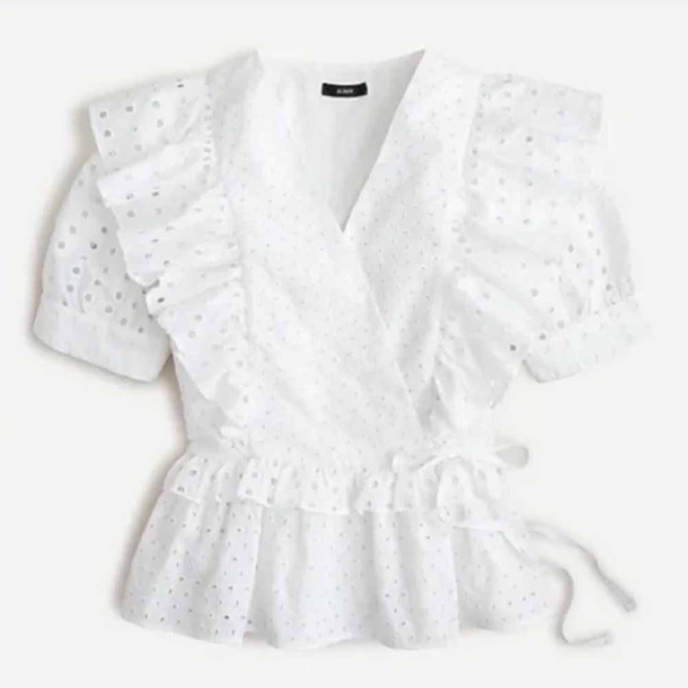 J.CREW Ruffle wrap top in eyelet